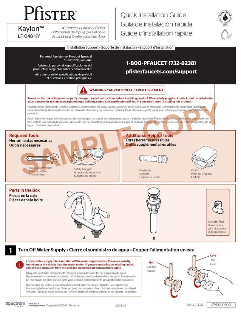 Spectrum Brands Pfister Kaylon LF-048-KY Quick installation guide
