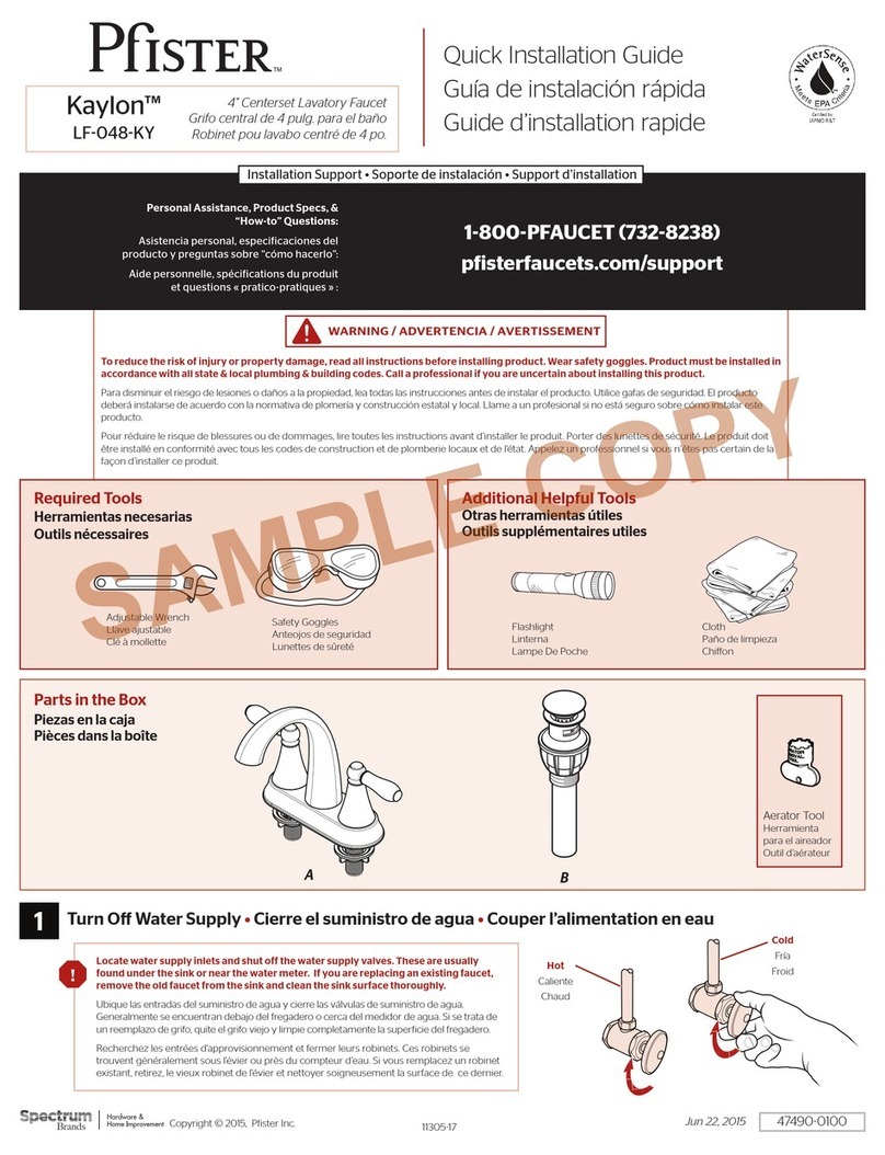 Pfister Kaylon LF-048-KY Quick installation guide Pfister Kaylon LF-048-KY Quick installation guide
