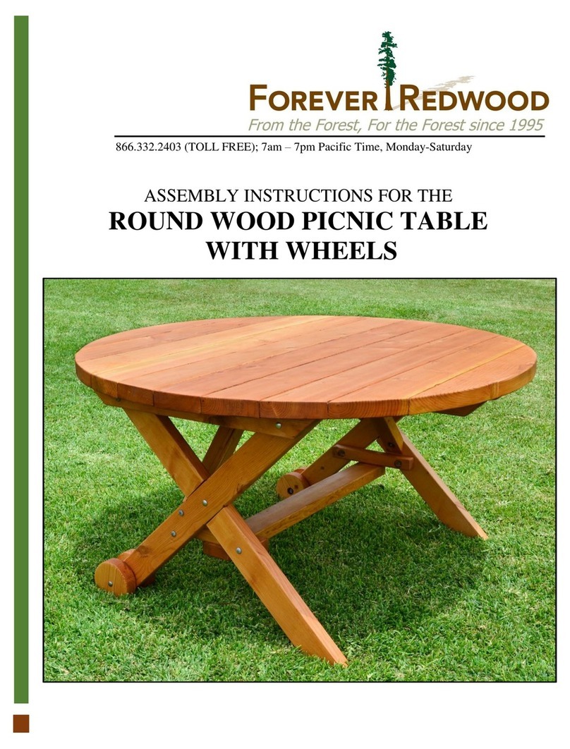 Forever Redwood ROUND WOOD PICNIC TABLE WITH WHEELS Assembly instructions