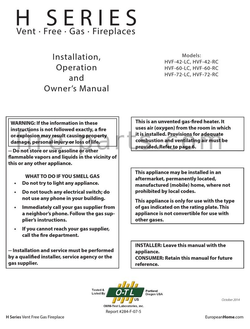 European Home HVF-60-LC Installation, operation and owner's manual