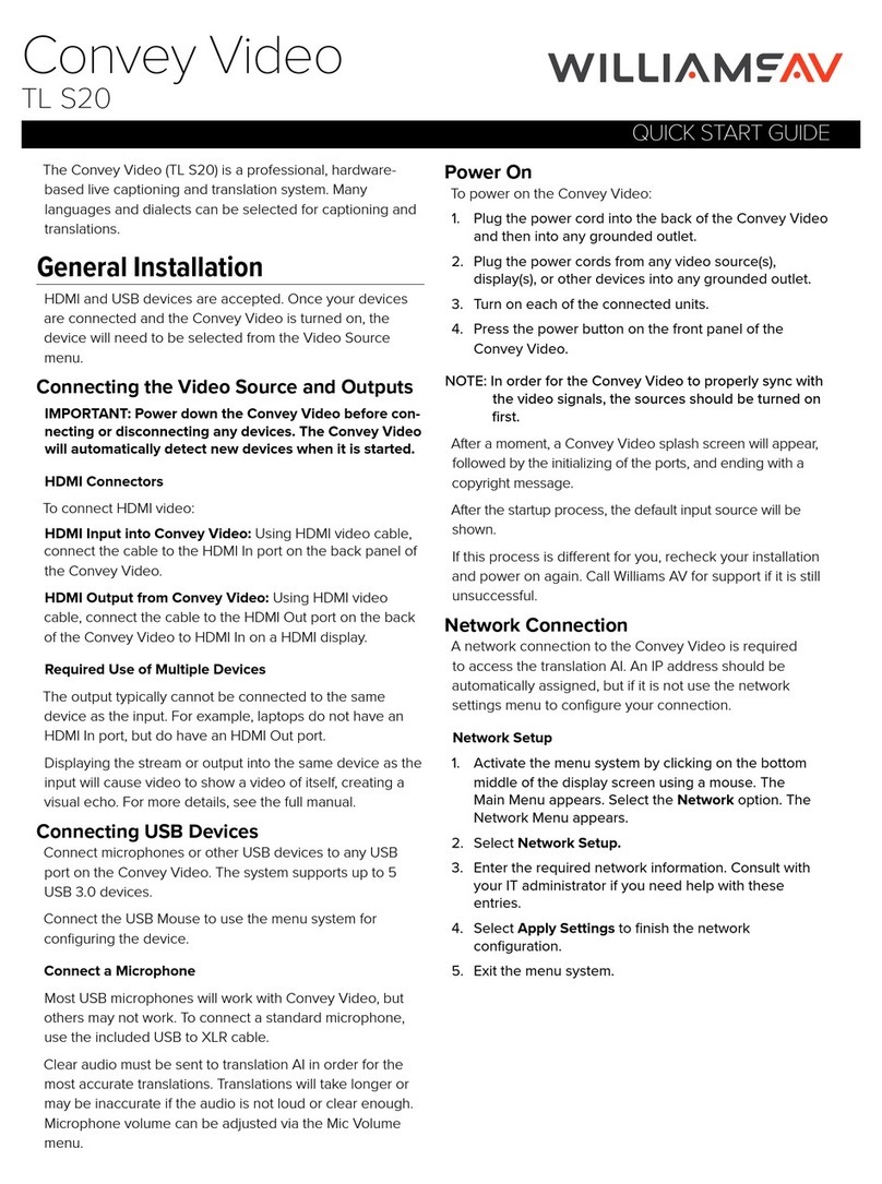 Williams AV Convey Video TL S20 quick start guide