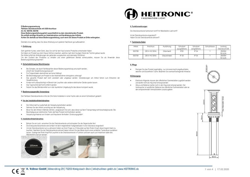 Heitronic 500708 Installation and operating instructions