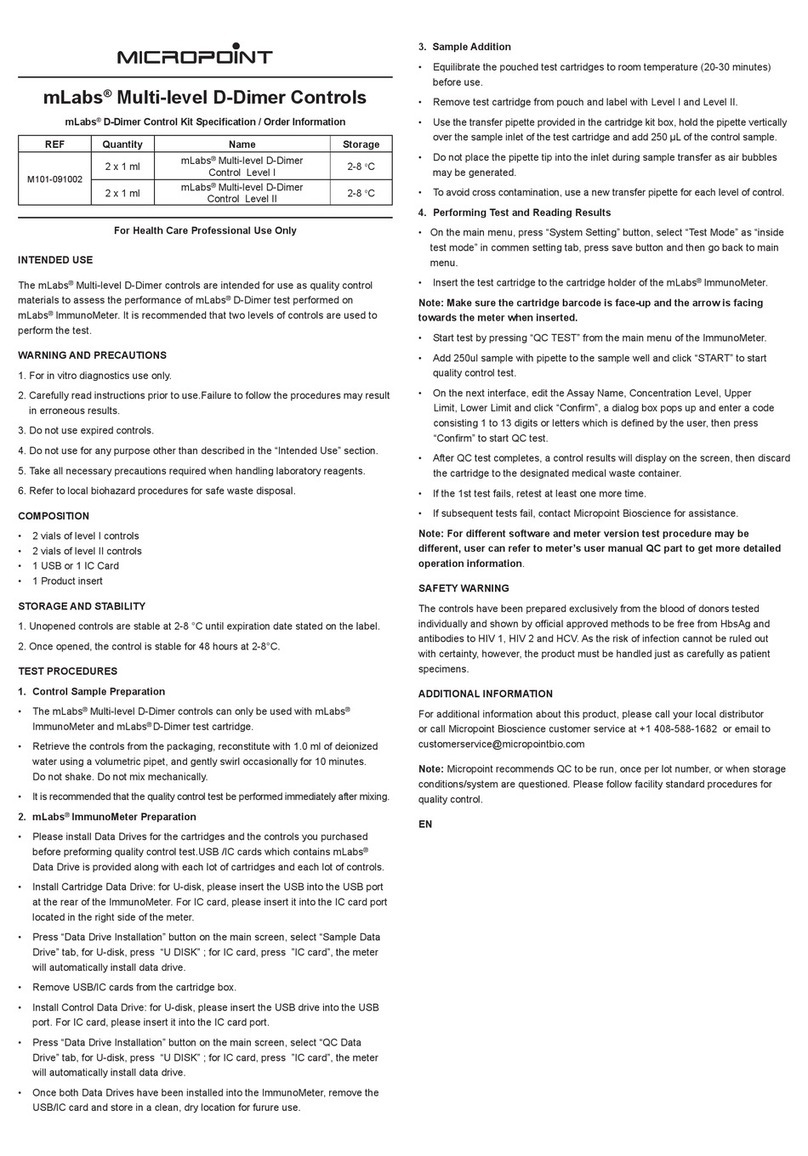 MICROPOINT mLabs Multi-level D-Dimer Control Level I manual MICROPOINT mLabs Multi-level D-Dimer Control Level I manual