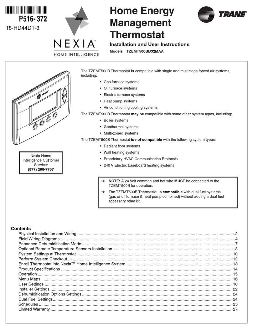 Ingersoll-Rand TRANE NEXIA TZEMT500BB32MAA Installation and user instructions Ingersoll-Rand TRANE NEXIA TZEMT500BB32MAA Installation and user instructions
