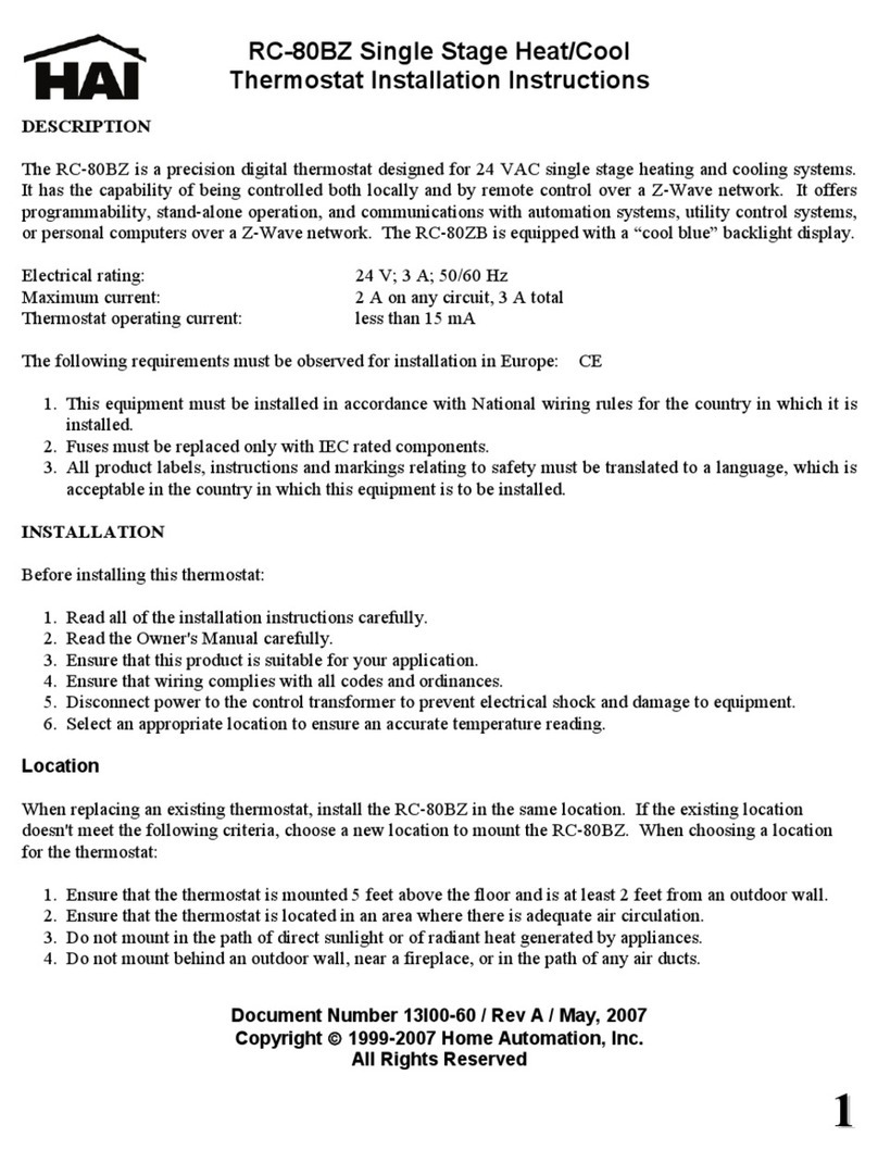 HAI Omnistat RC-80BZ installation instructions
