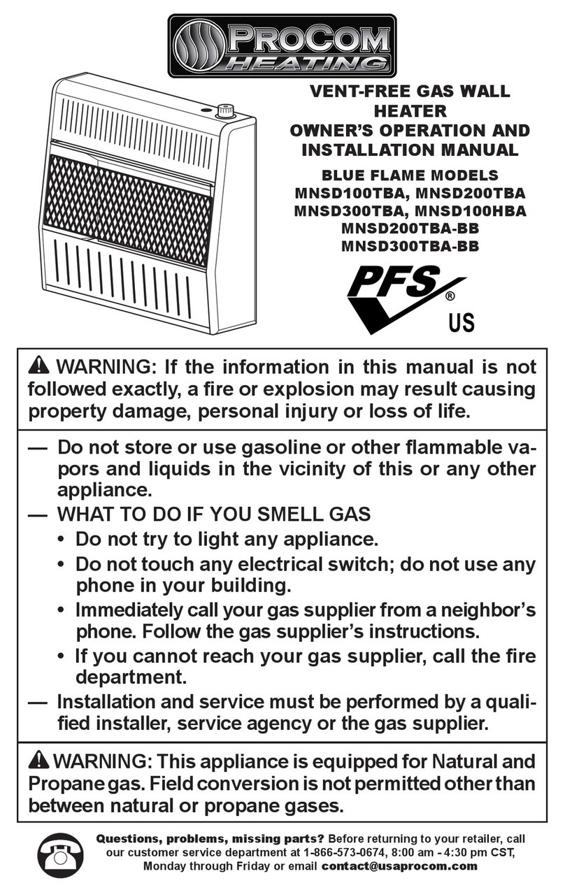 Procom BLUE FLAME MNSD100TBA OWNER'S OPERATION AND INSTALLATION MANUAL Procom BLUE FLAME MNSD100TBA OWNER'S OPERATION AND INSTALLATION MANUAL