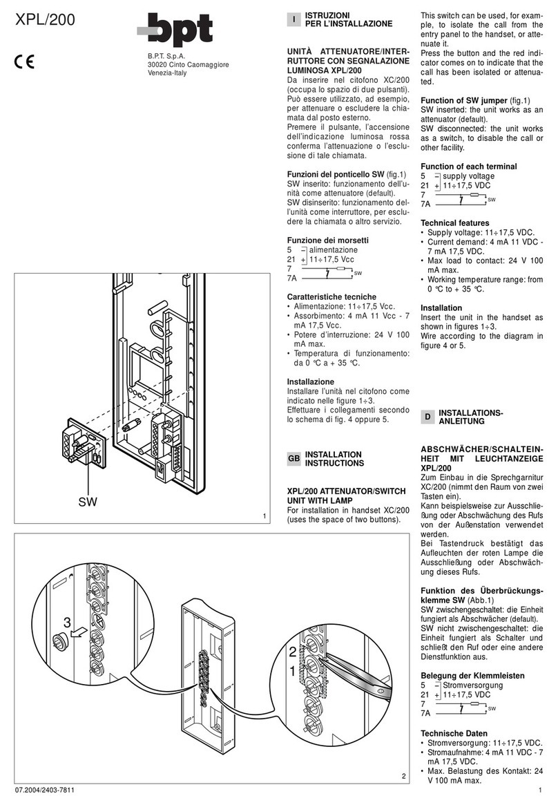 Bpt XPL/200 User manual