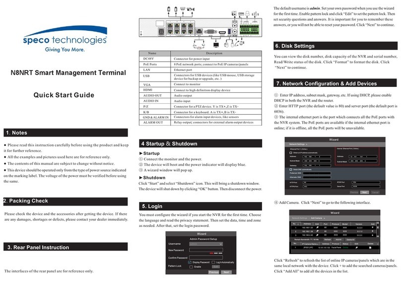 Speco N8NRT quick start guide