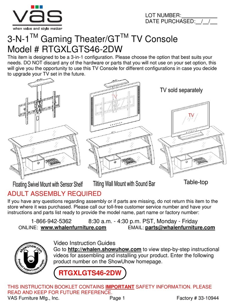 VAS 3-N-1 Gaming Theater/GT RTGXLGTS46-2DW manual