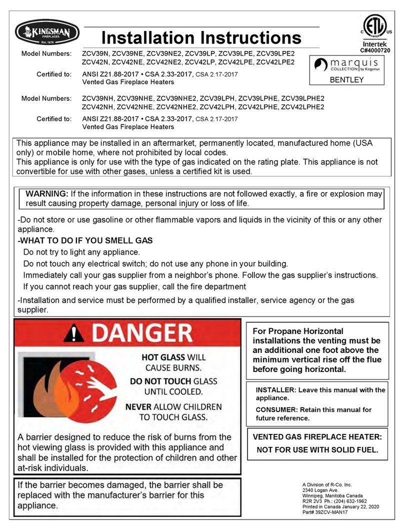 Kingsman Fireplaces Marquis Bentley ZCV39N installation instructions Kingsman Fireplaces Marquis Bentley ZCV39N installation instructions