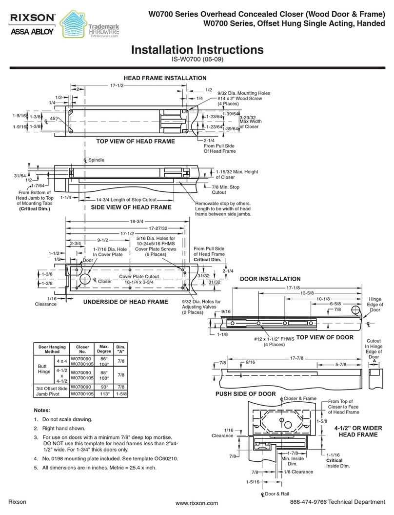 Assa Abloy RIXSON W0700 Series User manual Assa Abloy RIXSON W0700 Series User manual