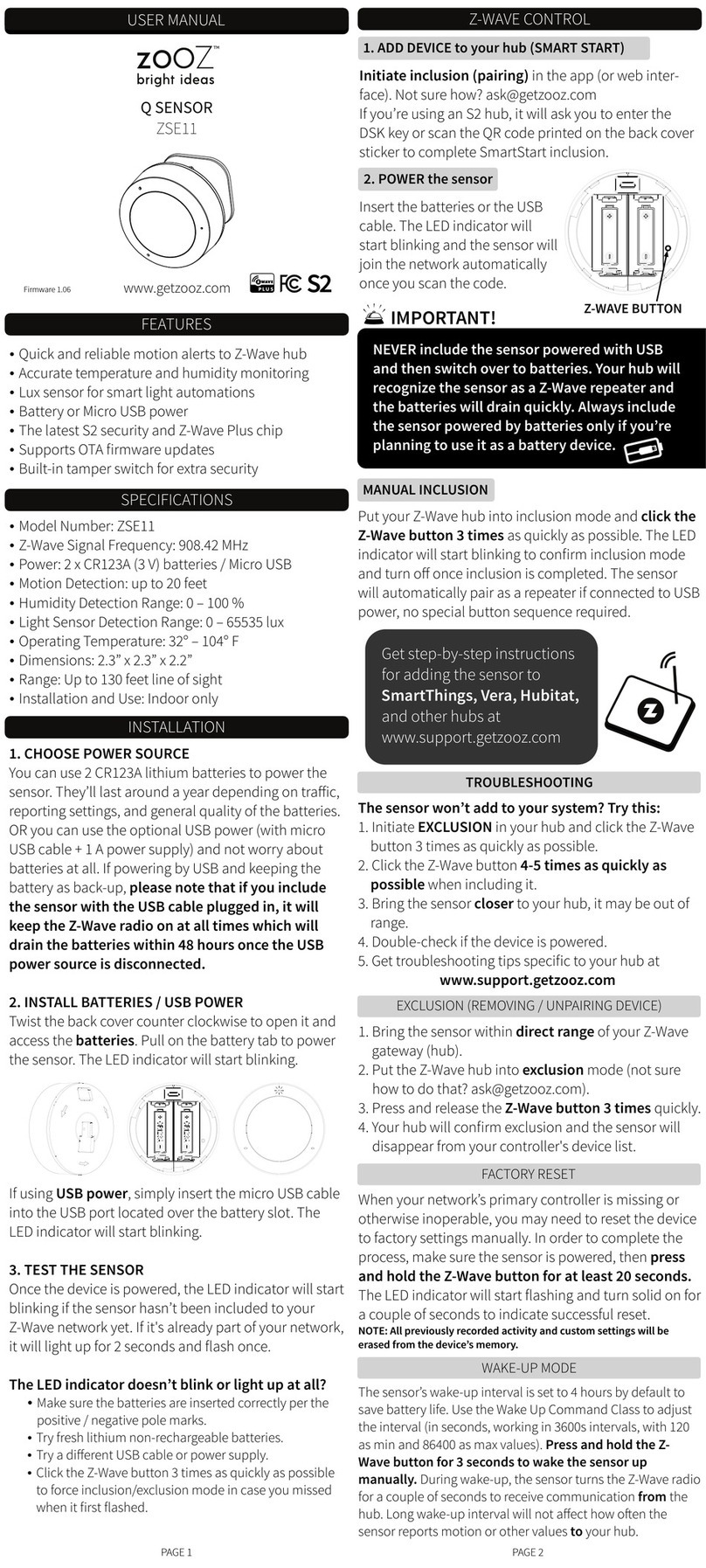 ZooZ ZSE11 user manual
