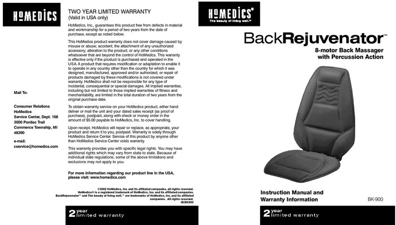HoMedics BackRejuvenator BK-900 Instruction manual and  warranty information
