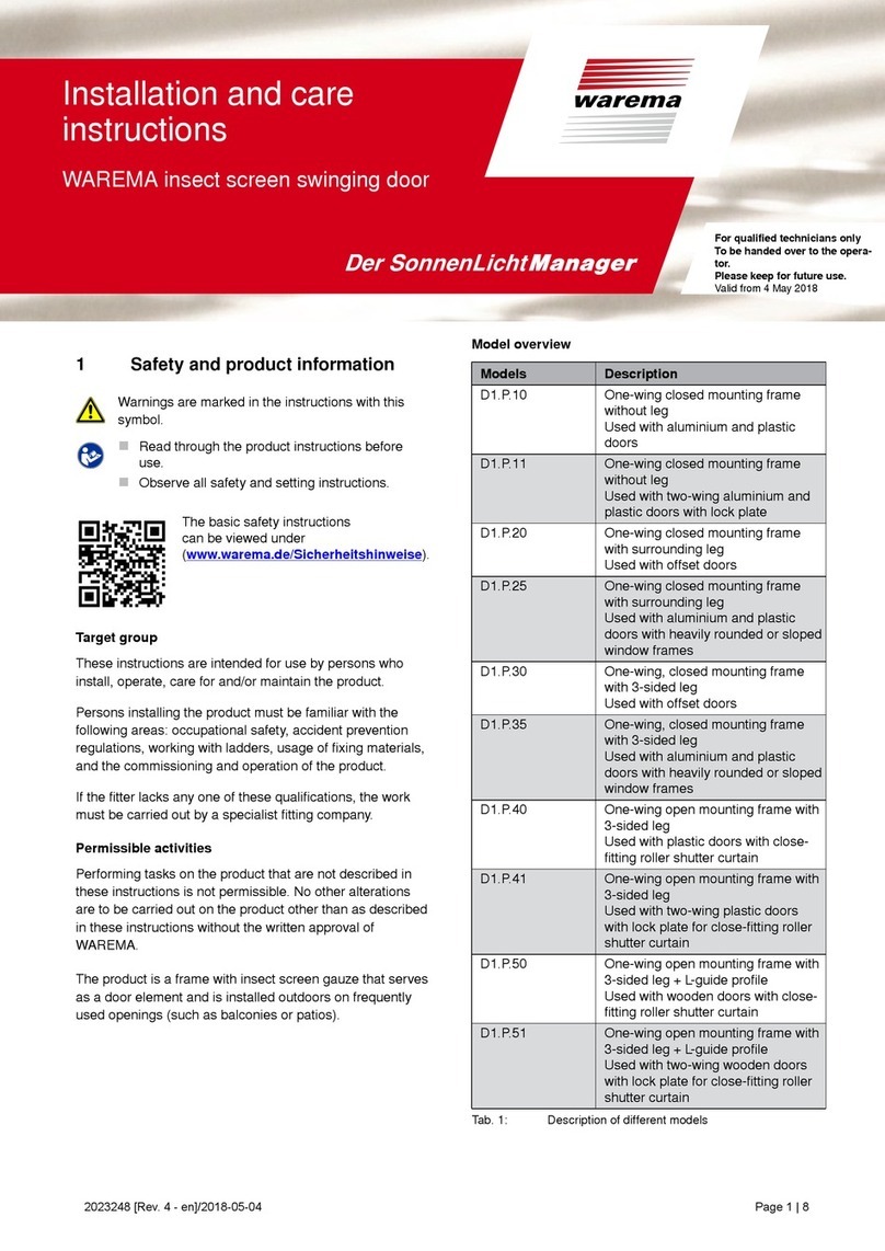 WAREMA D1.P.10 INSTALLATION AND CARE INSTRUCTIONS