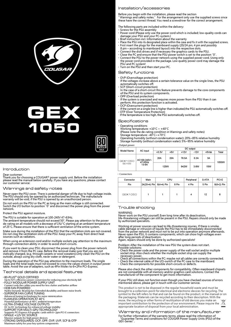 COUGAR GEX1050 User manual