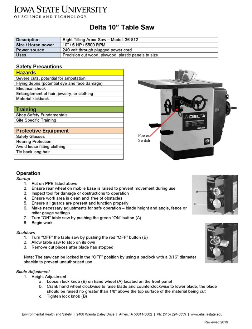 Delta UNISAW 36-812 quick start guide