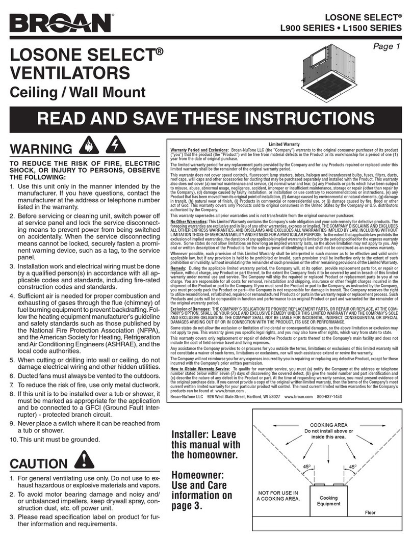 Broan Losone Select L900 Series User manual
