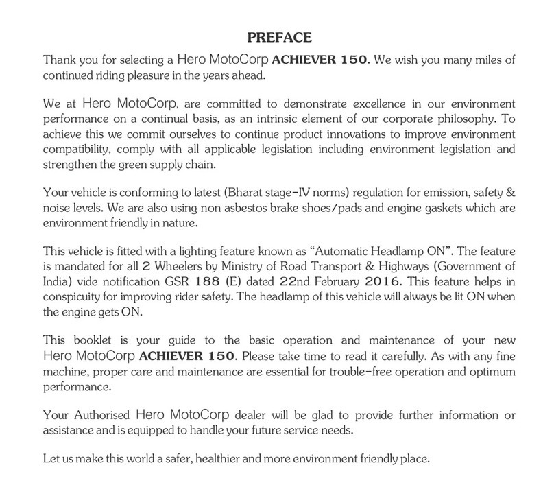 HERO ACHIEVER 150 User manual
