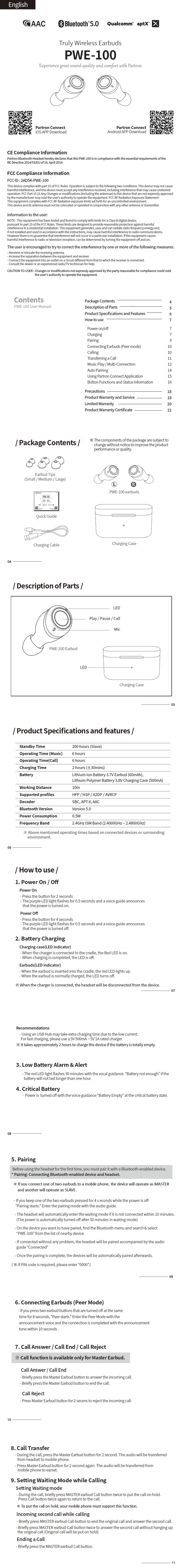 Partron PWE-100 manual