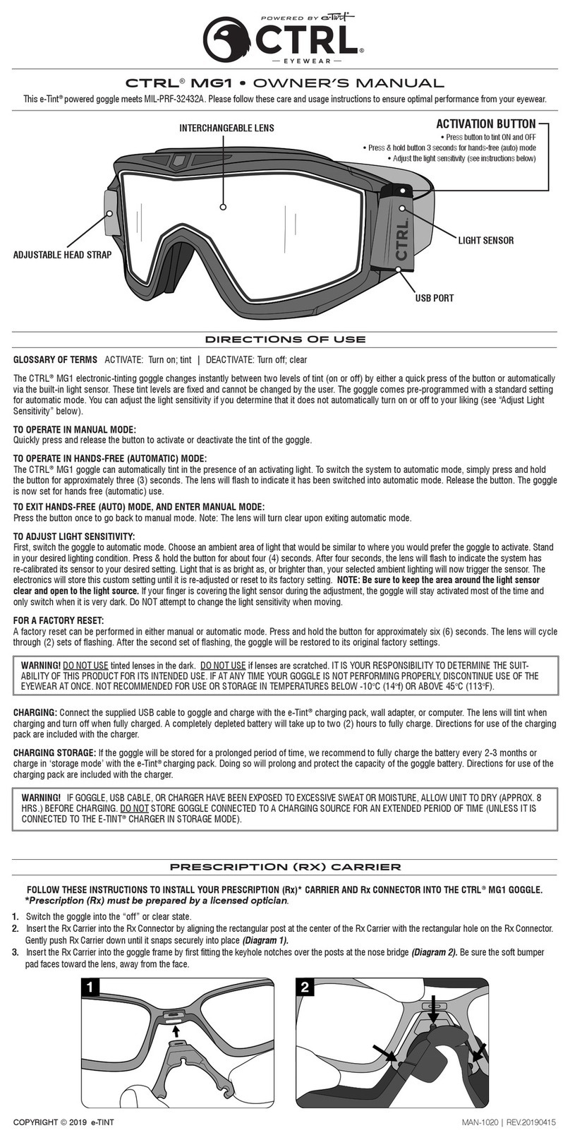 E-TINT CTRL MG1 owner's manual