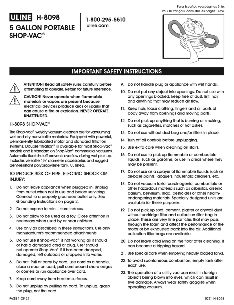U-Line SHOP-VAC H-8098 manual