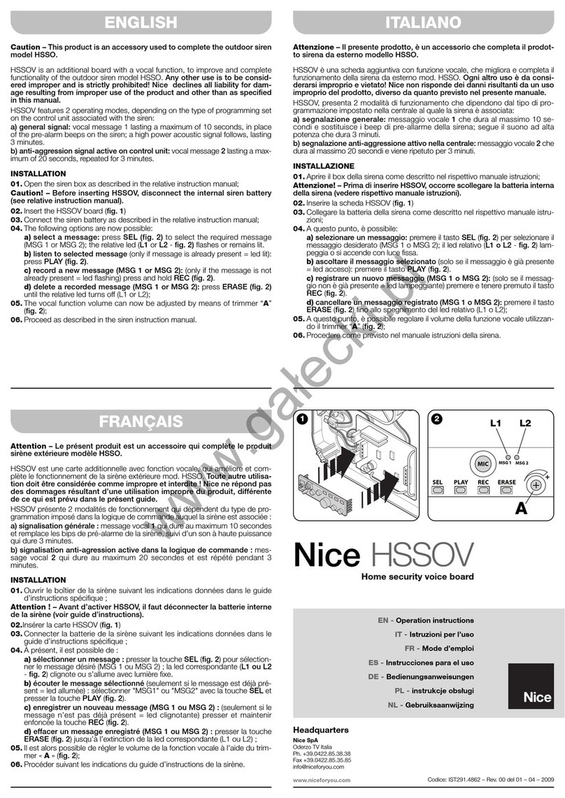 Nice HSSOV Operation instructions