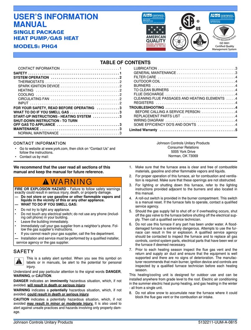 Johnson Controls Unitary Products PHG4 User's information manual Johnson Controls Unitary Products PHG4 User's information manual