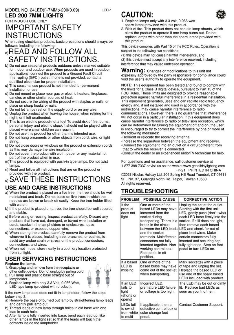 GE LED 200 7MM LIGHTS Important safety instructions