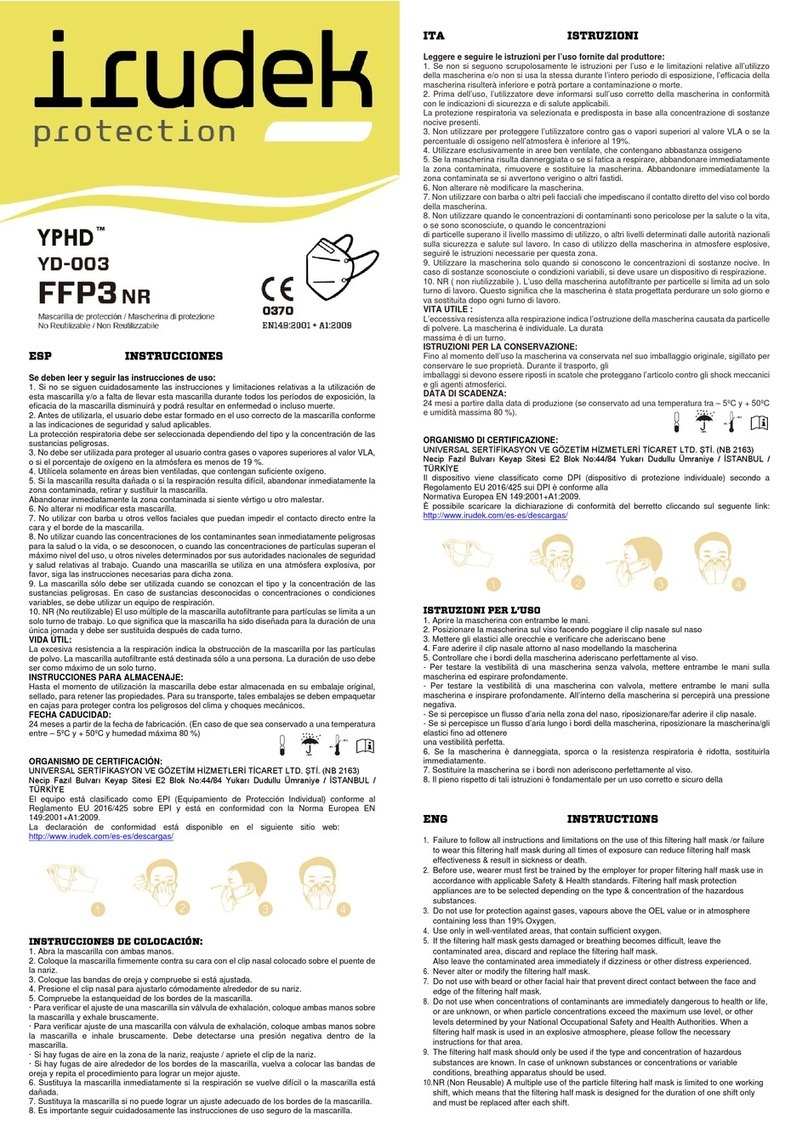 IRUDEK YPHD YD-003 FFP3 NR User manual