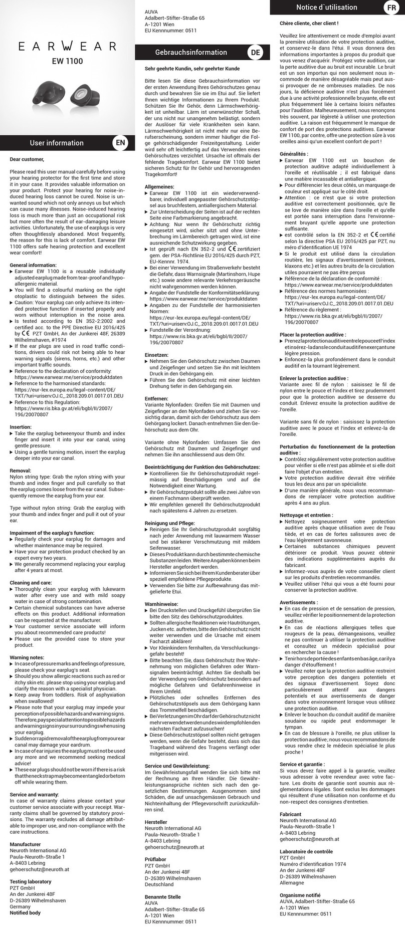 Earwear EW 1100 User information