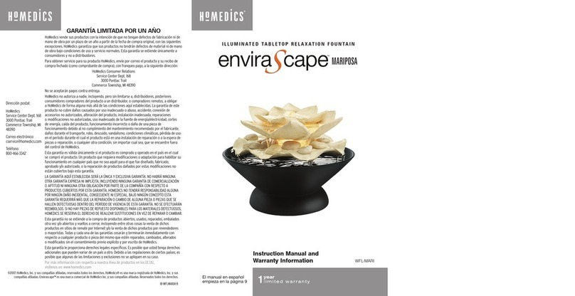 HoMedics enviraScape MARIPOSA Instruction manual and  warranty information