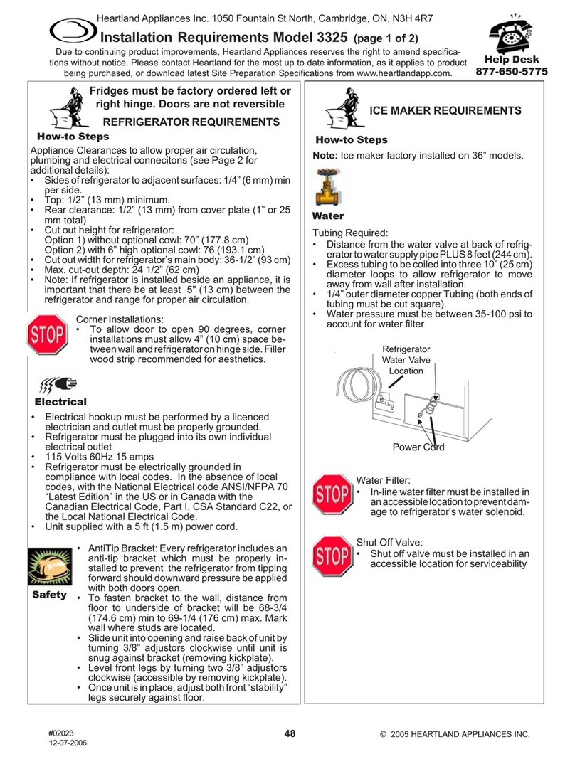 Heartland Appliances 3325 Installation requirements