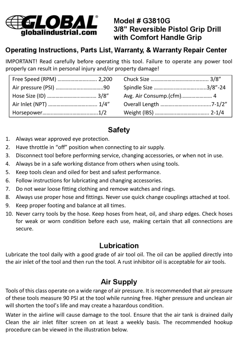 Global G3810G Operating Instructions, Parts List, Warranty, & Warranty Repair Center