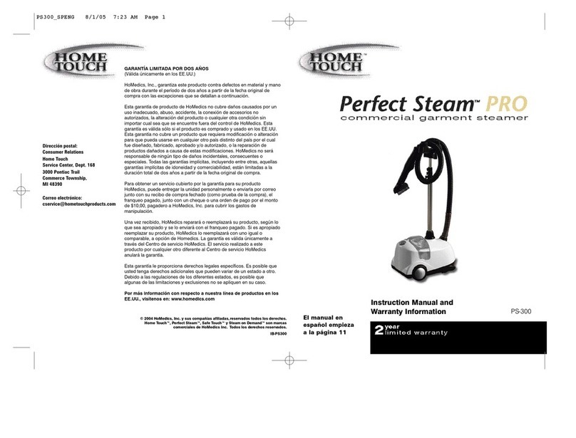 Home Touch Perfect Steam PRO PS-300 Instruction manual and  warranty information