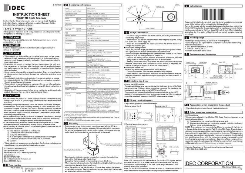 IDEC WB2F-100S1B instruction sheet