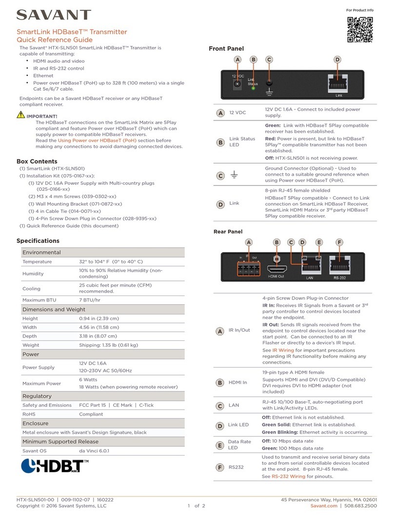 Savant SmartLink HDBaseT HTX-SLN501 User manual