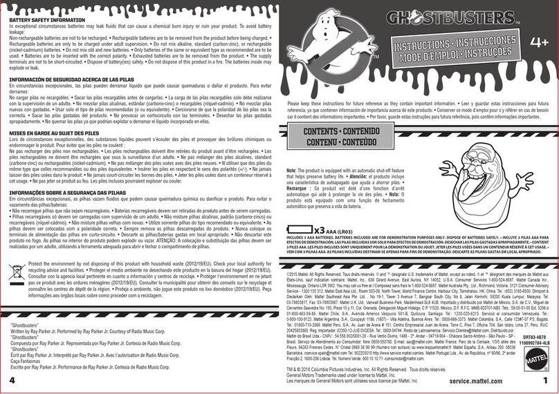 Mattel GHOSTBUSTERS instructions