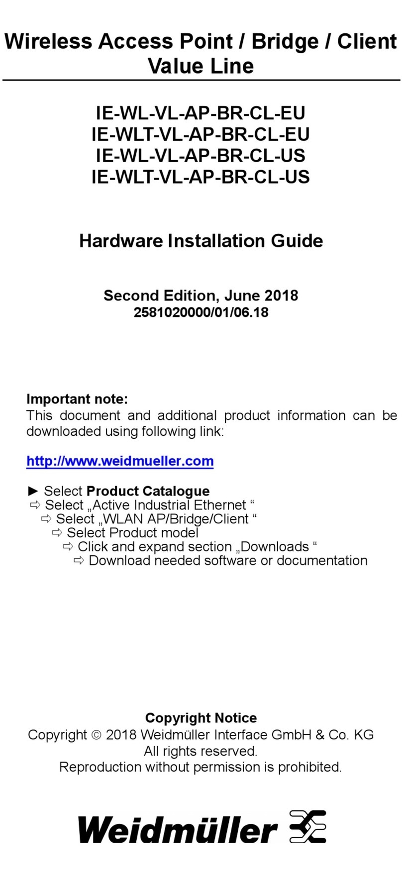 Weidmüller Value Line IE-WL-VL-AP-BR-CL-EU Hardware installation guide