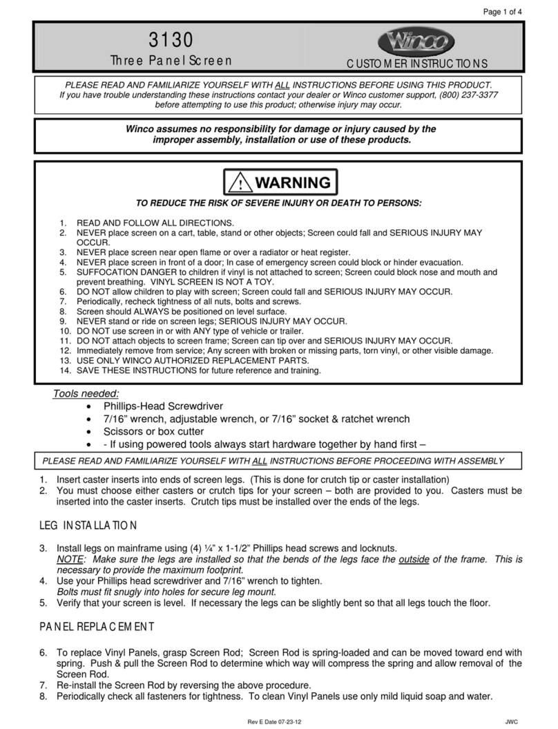 Winco 3130 CUSTOMER INSTRUCTIONS