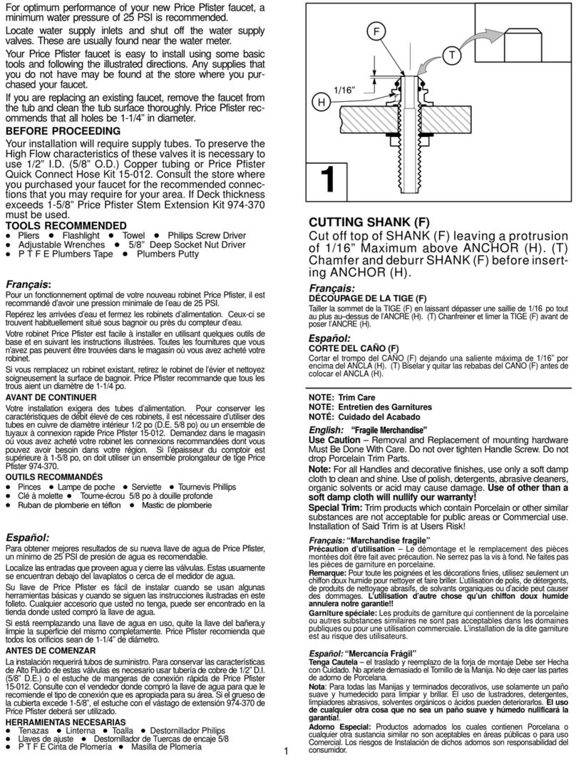 Price Pfister KENZO RT6 Series Instruction sheets