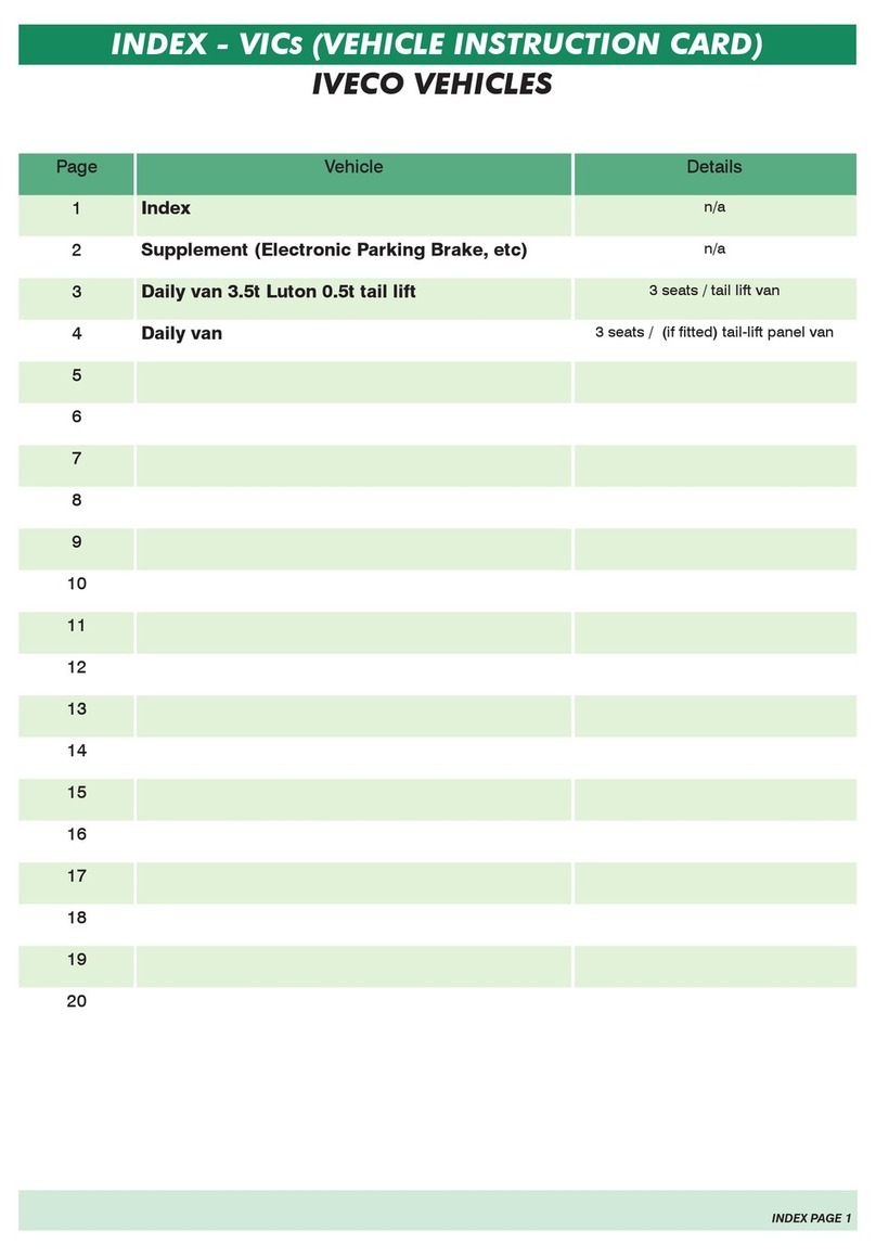 Iveco DAILY VAN Vehicle Instruction Card