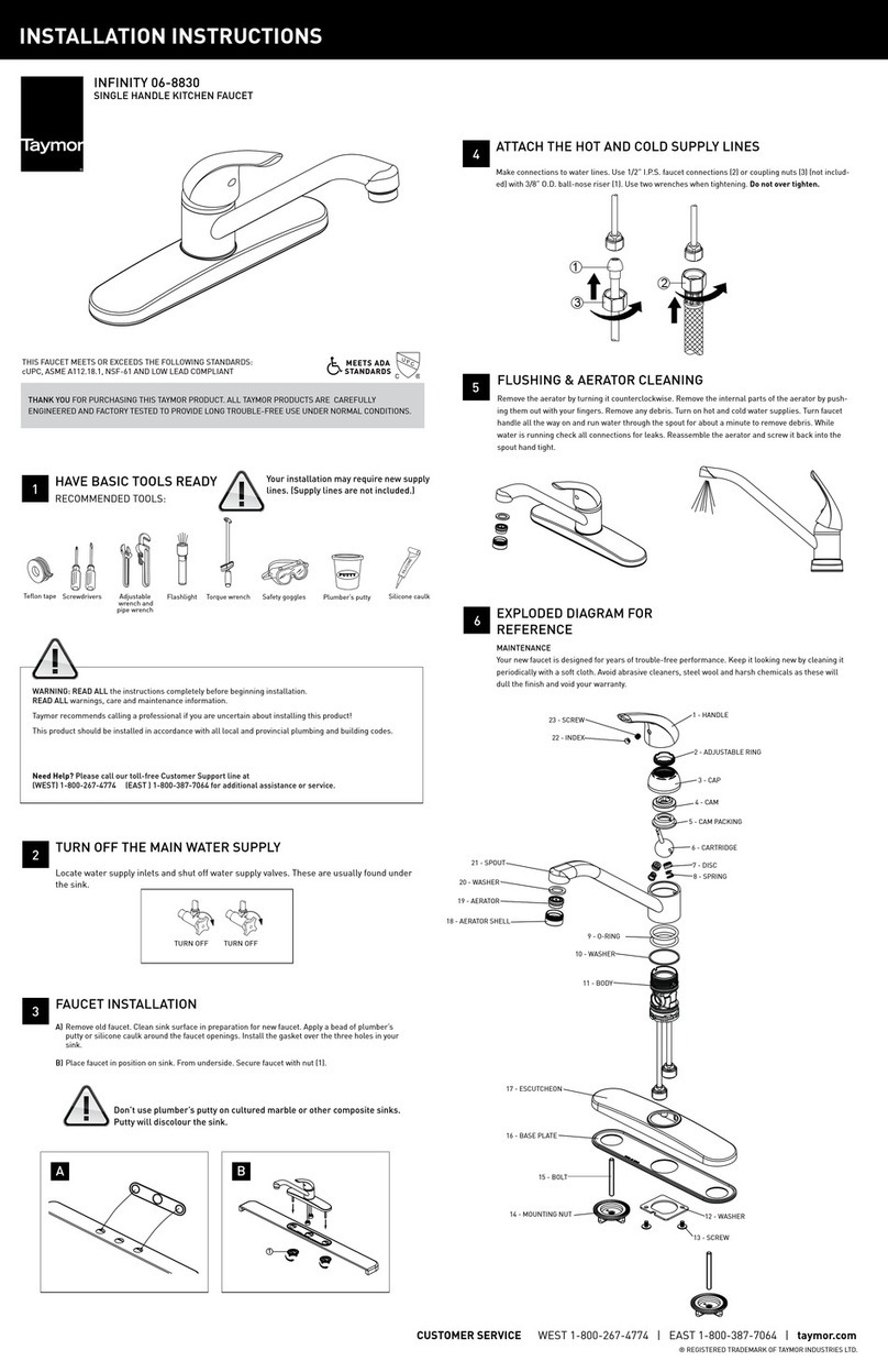 Taymor INFINITY 06-8830 installation instructions Taymor INFINITY 06-8830 installation instructions