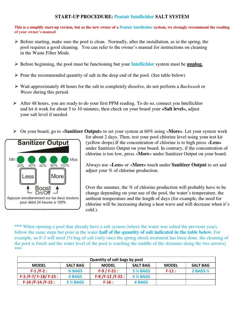 Pentair Pool Products IntelliChlor F-1 Startup Procedure