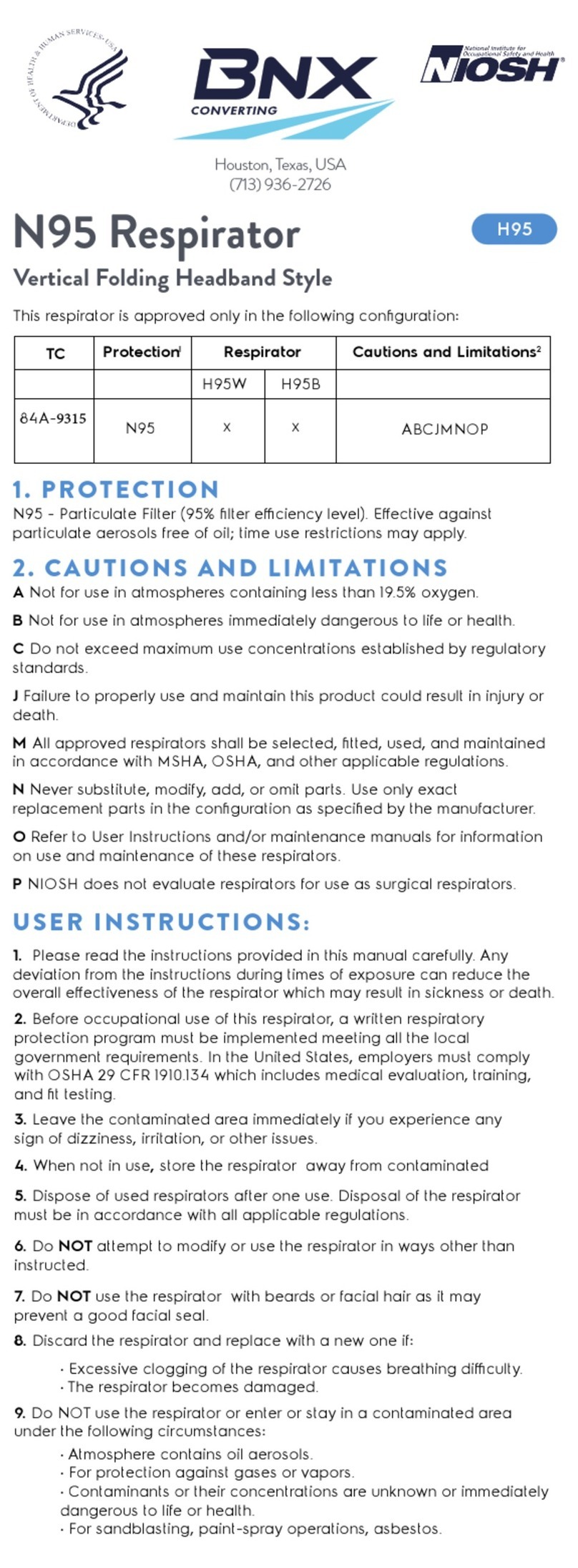NIOSH H95 User manual