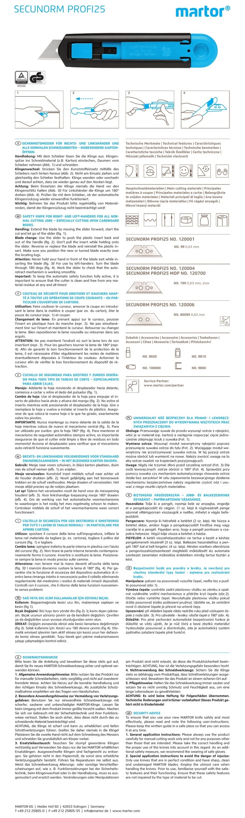 Martor SECUNORM PROFI25 quick start guide