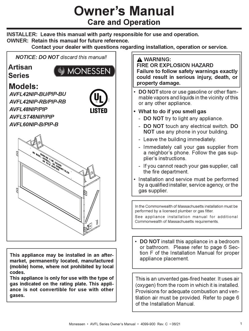 Monessen Hearth Artisan AVFL Series owner's manual Monessen Hearth Artisan AVFL Series owner's manual