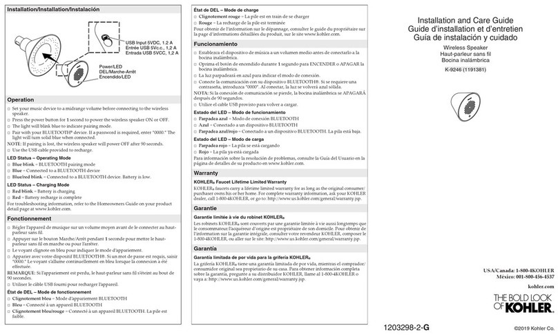 Kohler K-9246 Installation and care guide