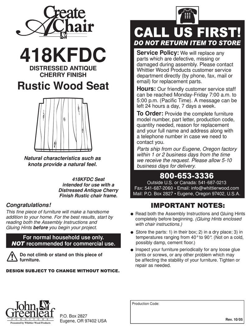 Whittier Wood Products John Greenleaf Create A Chair 418KFDC quick start guide