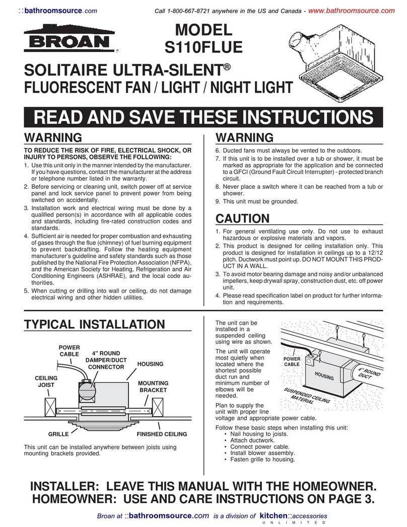 Broan SOLITAIRE ULTRA-SILENT S110FLUE quick start guide