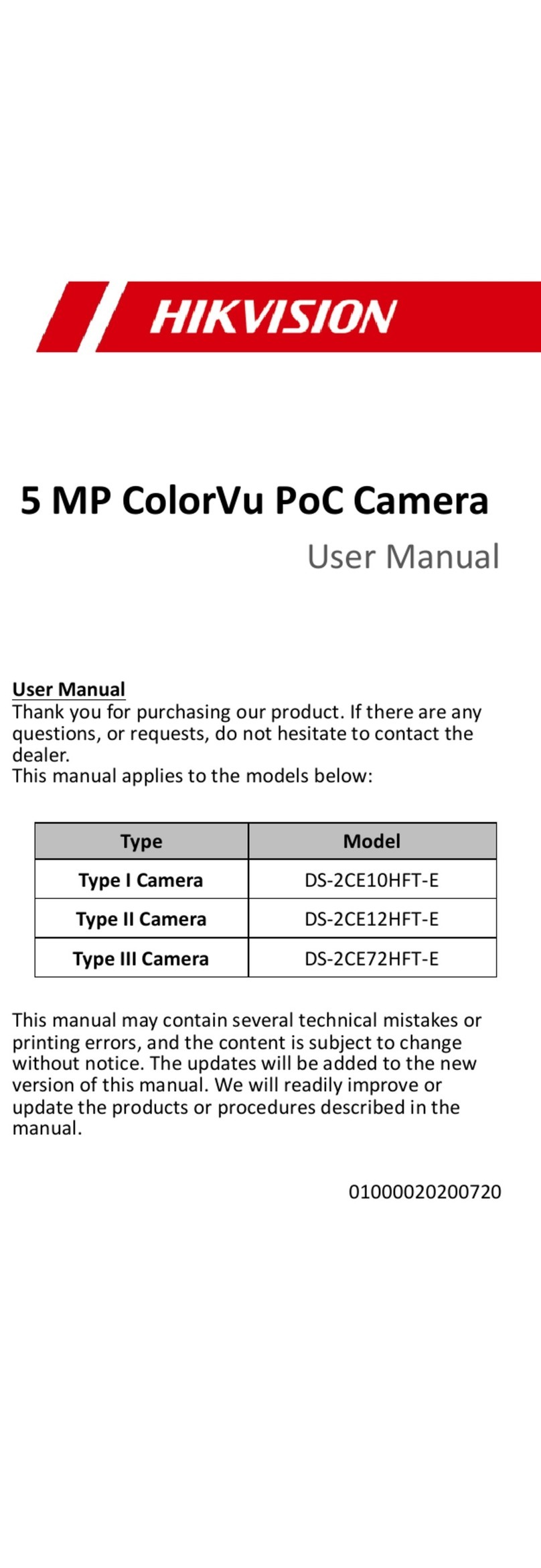 HIK VISION DS-2CE10HFT-E User manual